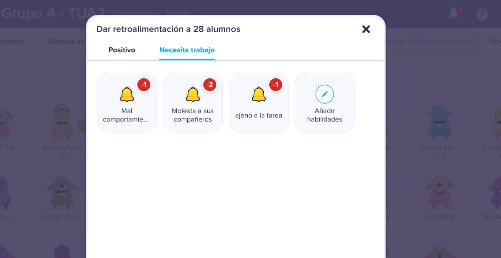 Puntos negativos Classdojo